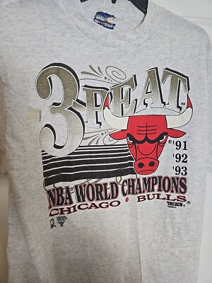 シカゴ・ブルズ ’91/'92 NBAチャンピオン Tシャツ vtg 90s CHICAGO BULLS 3 PEAT 91 92 93 NBA CHAMPS GLITTER t-shirt