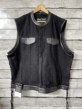 Motorcycle Mens Leather / Denim Biker Club Black New Vest