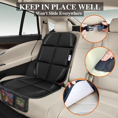 Car Seat Protector Mat For Under Child Car Seat - Thick Padding, Waterproof, Non-Slip, With Mesh Pockets, Fits Most Cars
