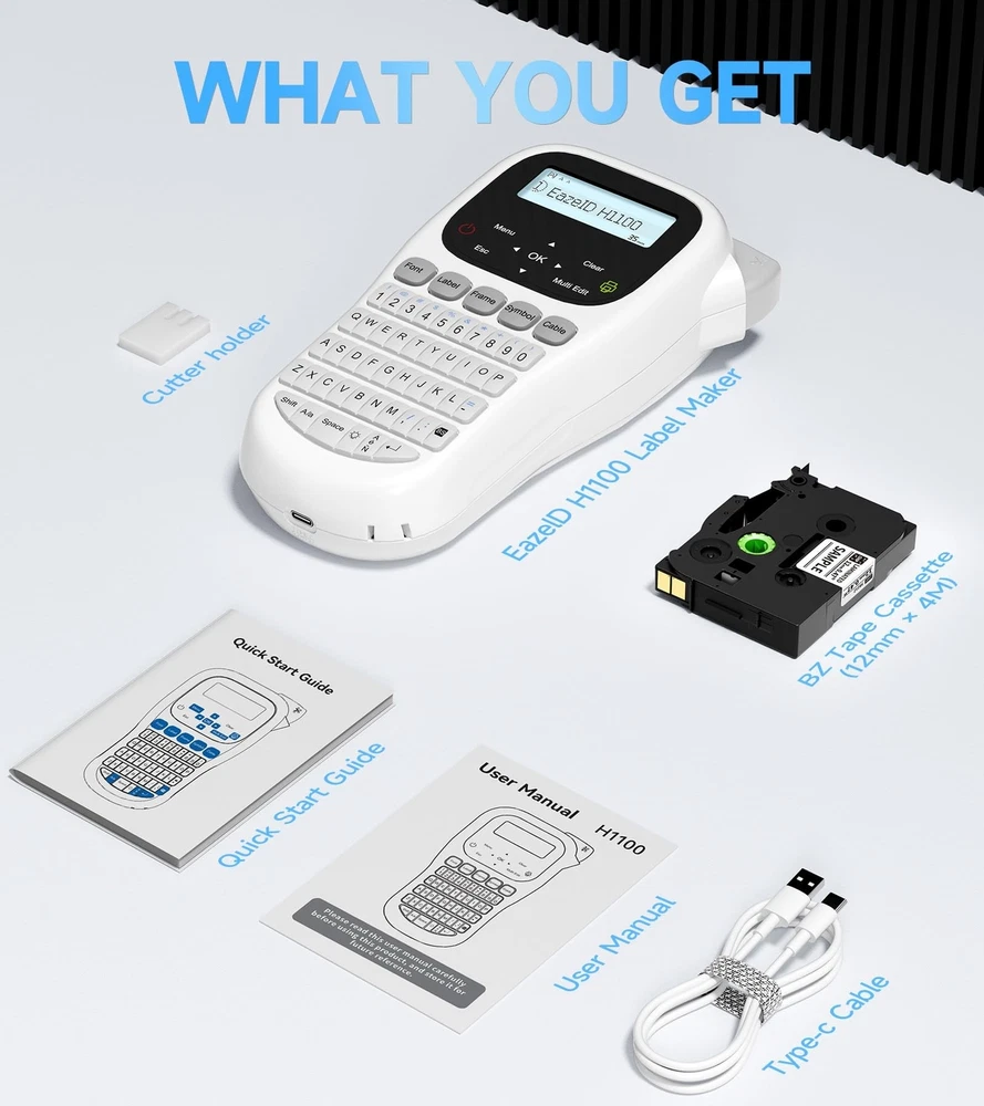 Portable Label Maker Machine with 12mm Waterproof Laminated Tape - H1100 Keyboard Model Portable Label Maker Machine with 12mm Waterproof Laminated Tape - H1100 Keyboard Model