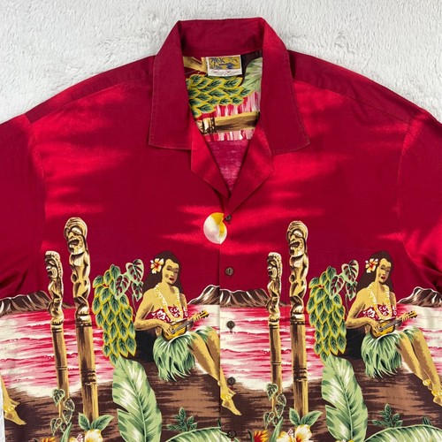 Vintage Hawaiian Shirt Men’s 3XL Red Tropical Hula Girls Winnie Fashion 90s Y2K