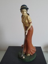 Antike Figur Golfspielerin Junge Dame Schläger Skulptur Masse Blech 25 cm
