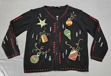 Holiday Editions Christmas Ugly Sweater Size Large Full Zip Tree Ornaments