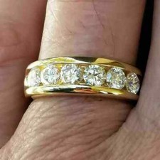 2Ct Round Cut Lab Created Diamond Wedding Men's Band Ring 14K Yellow Gold Plated