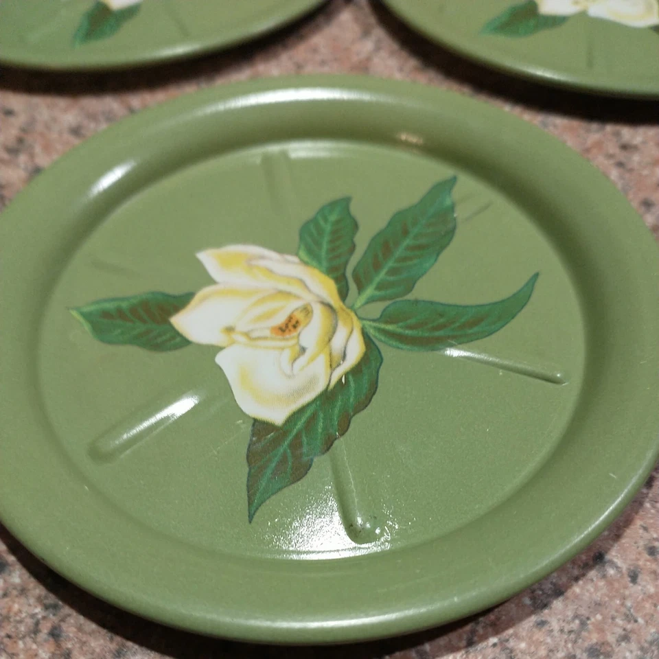 Posavasos de bebida de lata de 7 piezas de aguacate verde floral Magnolia años 60 Foto 2 de 4