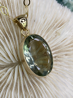 Charles Albert Green Amethyst Facetted Oval Pendant & Alchemia Gold Necklace
