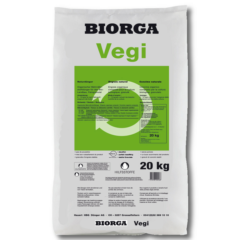 Engrais légumes or organique Hauert BIORGA Vegi ÖKO fertiliser la terre du potager familial 20kg