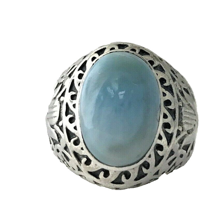 Sterling silver Statement Signet Ring Larimar Ova… - image 5