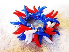 TWO 2 PATRIOTIC "RED-WHITE-BLUE CLUSTERS" STRETCHABLE BRACELETS USA