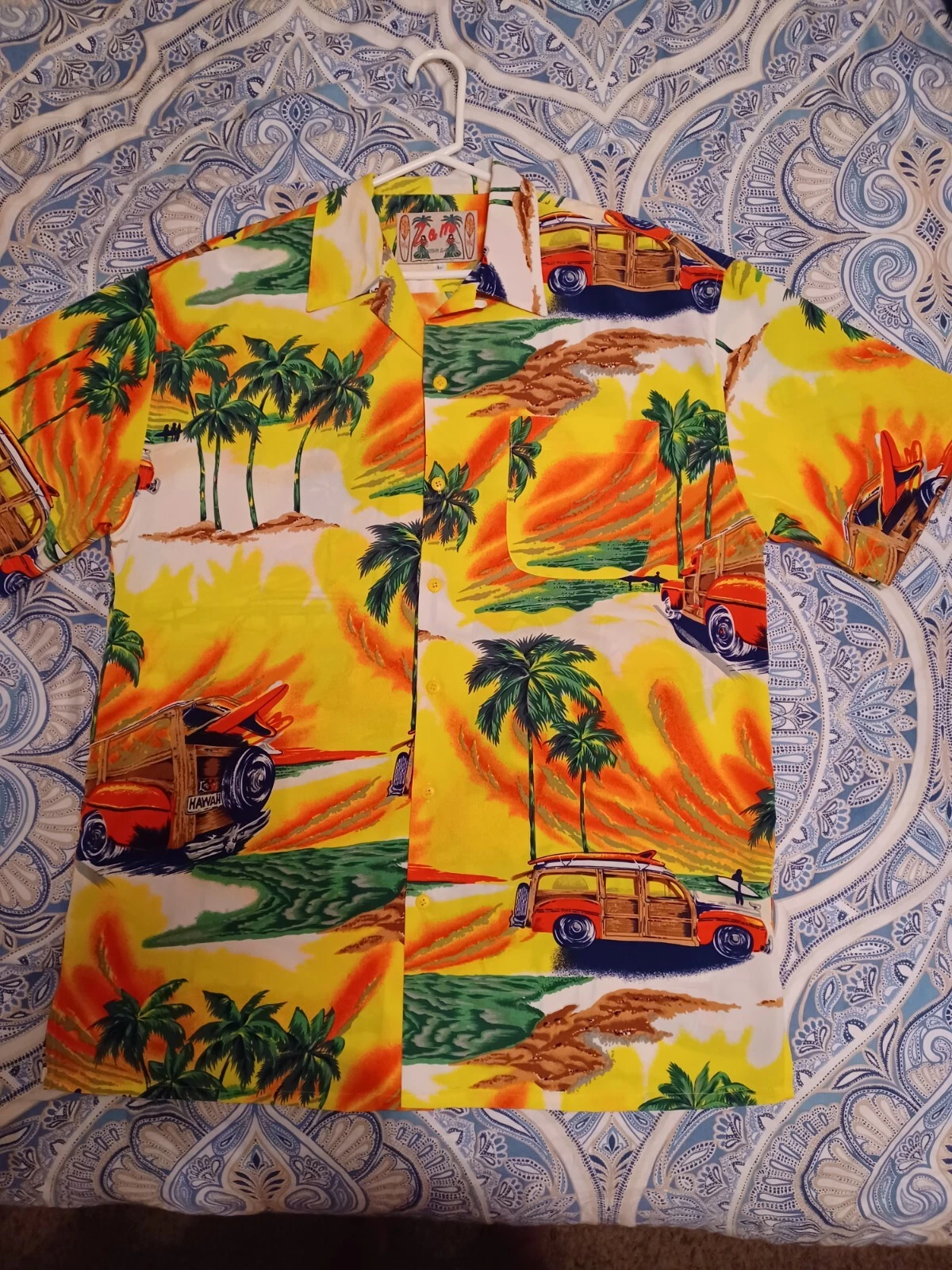 Vintage ZAM Hawaiian Shirt Large Button Down Camp Collar Y2K Woody Beach Surf