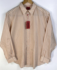New Hugo Boss Ellisoe Striped Button Up Shirt White Orange Size XL Relaxed Fit