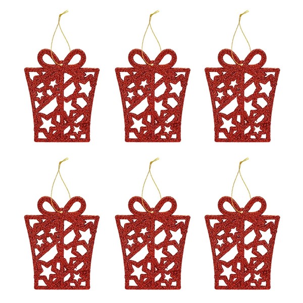 Weihnachtsbaum-AnhäNger Set 6 Geschenk-Glitzer Rot-image