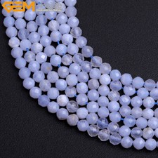 Faceted Natural Blue Chalcedony Stone Spacer Bead Jewelry Making 15" 2mm 3mm 4mm