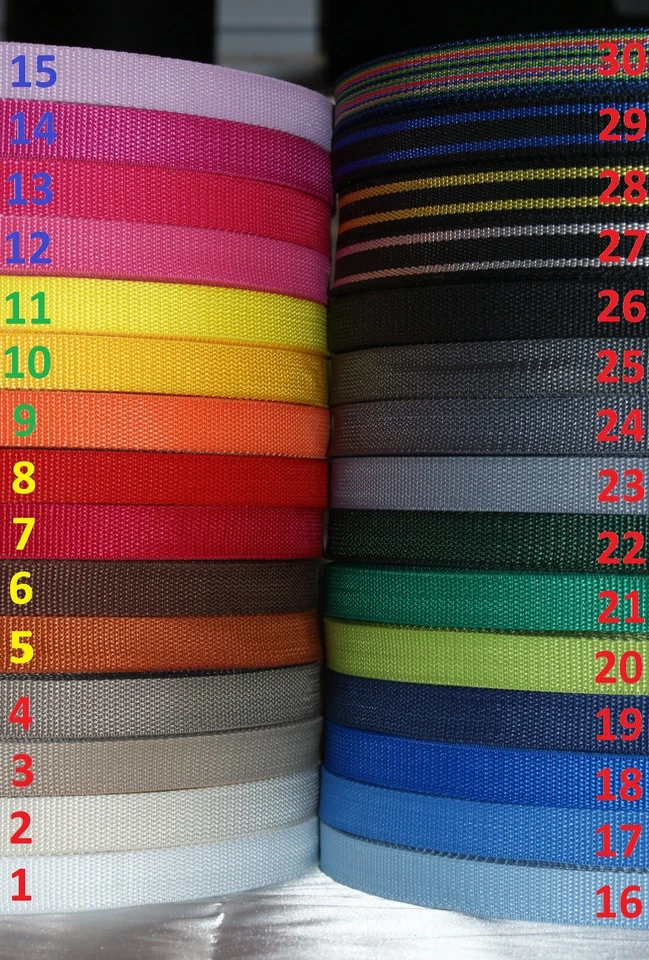 1BUY3 Gurtband 4 Meter oder 12 Meter, 20mm breit, 1,4 mm dick in 30 Farben
