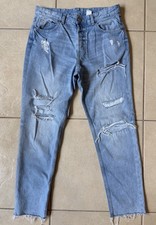 H M Denim Boyfriend Low Waist Ripped Distressed Light Wash Jeans Womens Size 6