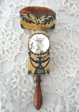 Antique, EARLY, SWEDISH, PIN CUSHION, Wooden Clamp, PAINTED WOOD, 1840'S