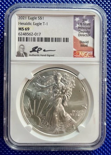2021 ~ Silver Eagle S$1 ~ NGC MS69 ~ #6248562-017 ~ Milk Spots