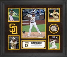 Manny Machado San Diego Padres Framed 5-Photo Collage with Piece of GU Baseball