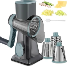 Cheese Grater Hand Crank Rotary Vegetables Shredder with Handle, 3-In-1 Graters