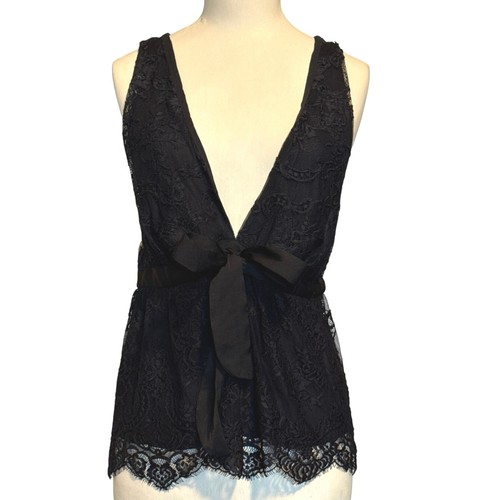 Free People Chante Lace Tank V-Neck Tie Front Size M in Black