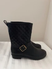 Capelli New York Black Pull On Rain Rubber Boots Womens 8