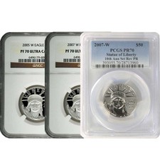 1/2 oz Proof American Platinum Eagle PF70/PR70 (Random Year, Label, PCGS or NGC) 2644.00 per troy oz