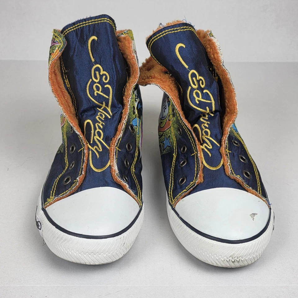 Ed Hardy Sneakers Mens 13 High Top Death Or Glory Skull Tattoo All Over Print - Image 2 of 4