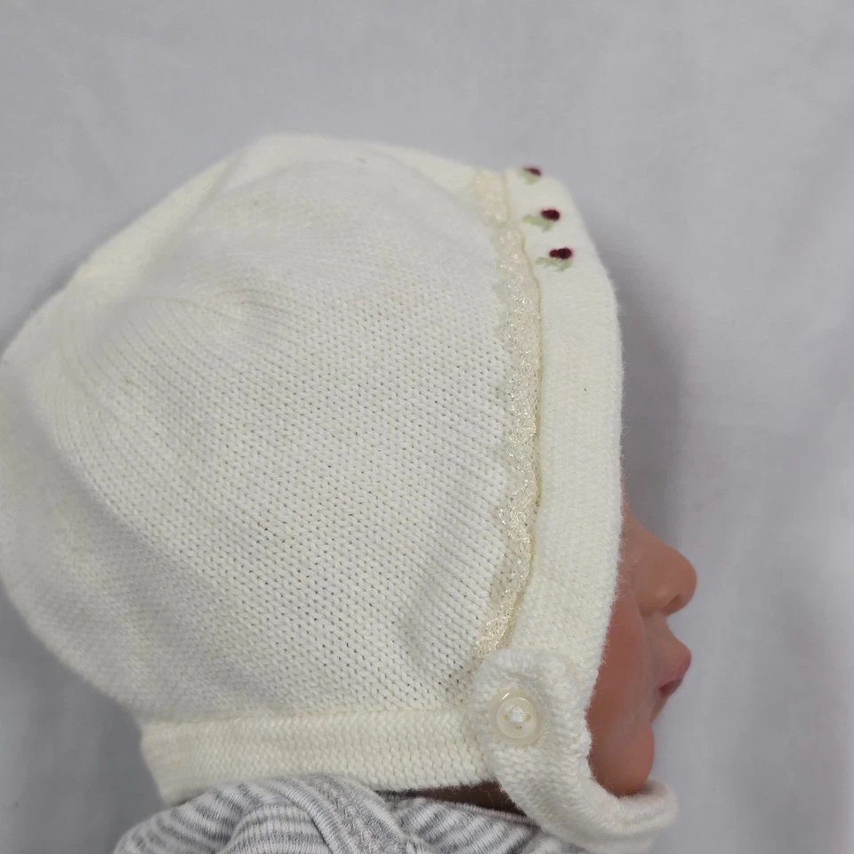 Gymboree Vintage 2002 Victorian Charm Knit Sweater Cream Bonnet Cap Hat 0-3 - Image 4 of 4