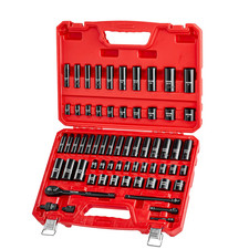 3/8 in Drive Impact Socket Set 64-Pc, SAE Metric Deep/Shallow, Cr-V Case