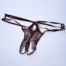 NWT Victoria  s Secret XL Burgundy Lace Crotchless High Leg Thong Panty Lingerie