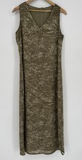 Y2K Old Navy Maxi Dress Sleeveless Leaf Print Green V-Neck Side Slit L/XL
