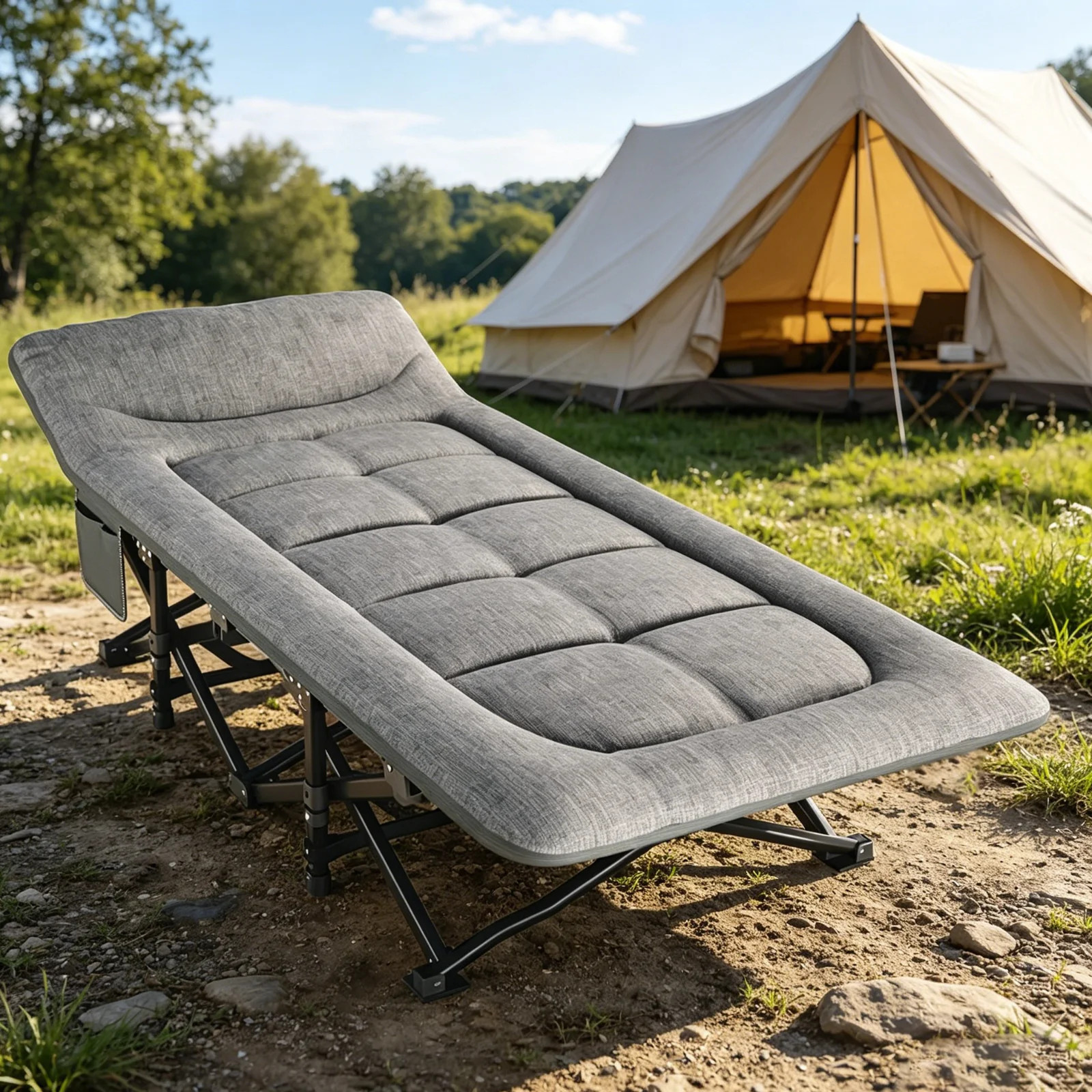 Lit de camping pliable ergonomique contre le mal de dos en voyage