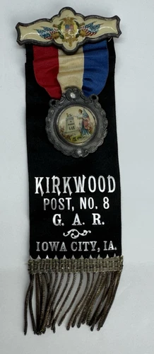 GAR Grand Army of Republic Kirkwood Post ~ Iowa City IA ~ Badge Ribbon Civil War