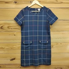 J Crew Dress Womens 2 Blue Beige Red Plaid Relaxed Printed Pocket Stretch B2