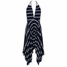 Elan String Halter Dress size Medium Blue Stripe Midi Asymmetrical Hem Cover up