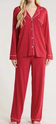 EBERJEY Gisele The Long PJ  in Holly Red Tencel Pajamas Super Soft Large
