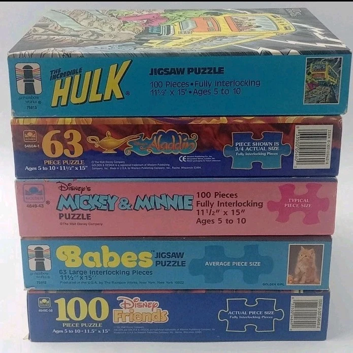 Lote de rompecabezas vintage de Disney Mickey Minnie Hulk Aladdin Cat nuevo sellado Foto 3 de 4