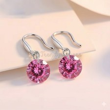 Pink Women's 925 Sterling Silver Round Diamond Cut Dangle Drop Earrings