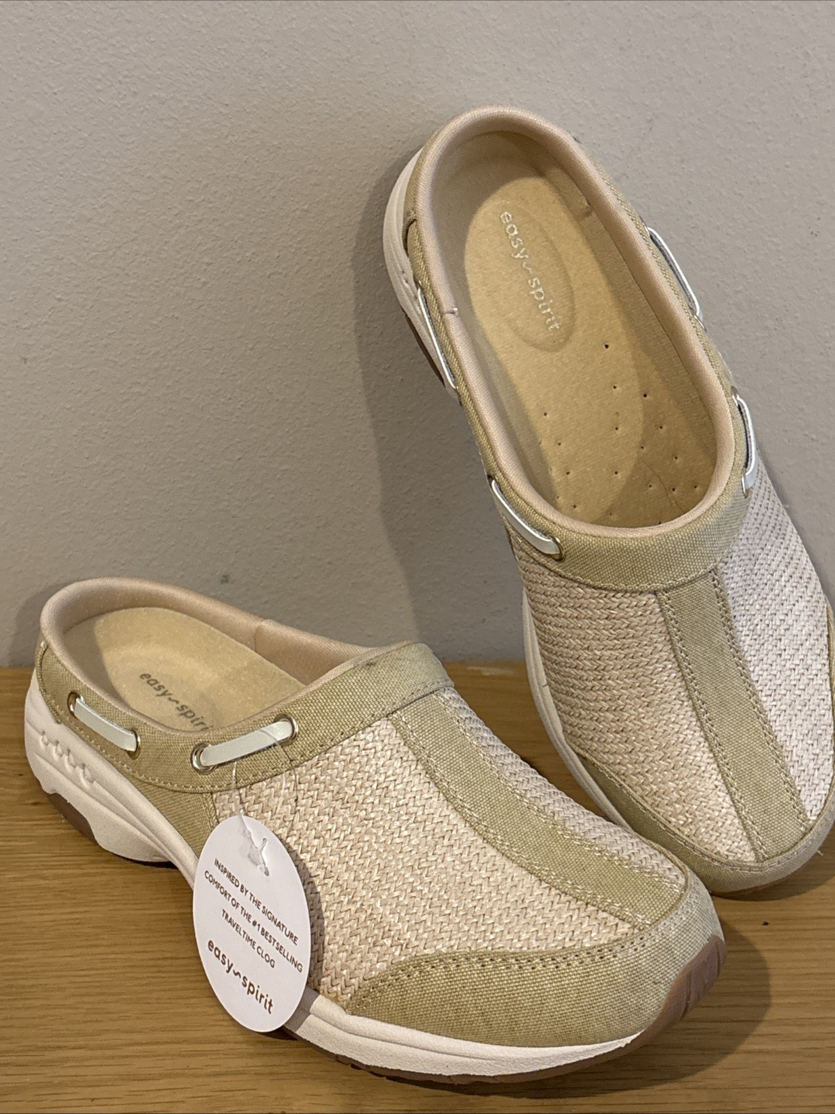 Easy Spirit Travel Time Clog Round Closed-Toe Slip On Mule Sz 7 M NEW Beige