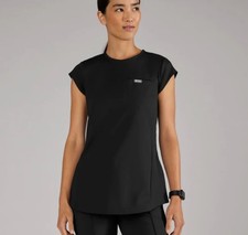 Womens Figs Alma FORMx Slim Crewneck Tunic Scrub Top Black Small NWOT