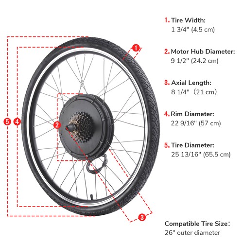 Yescom Electric Bicycle 26" 48V1000W Ebike Conversion Kit Rear Wheel Cycling Hub - Picture 4 of 8