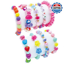 SIELEVIN 9 PCS Cute Kids Bracelets for Girls Pink LOVE Beaded Girls Little G