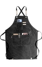 Men Women Thick Canvas Denim Bib Apron Kitchen Cooking Workshop Heavy Work Apron