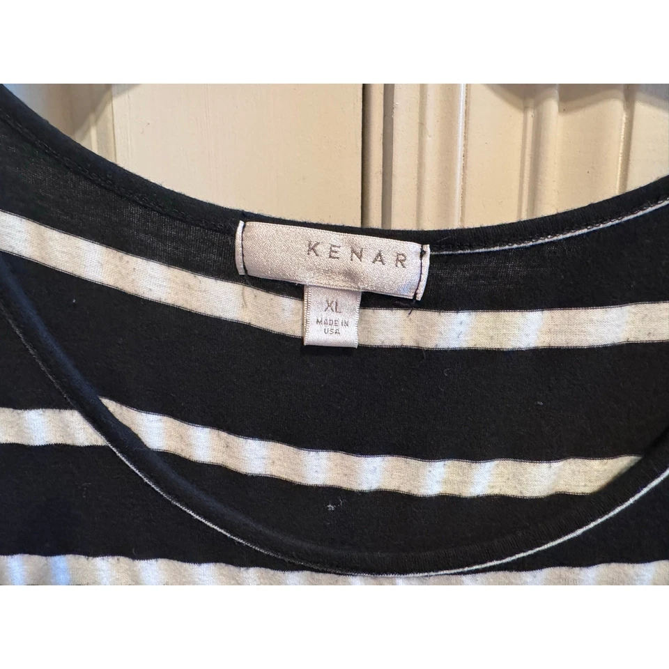 Kenar Black White Striped Cap Sleeve Casual Shirt Sz XL - Image 4 of 4