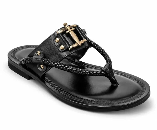 Sandalias italianas de cuero para hombre negras de cuero genuino chanclas hechas a mano Adan
