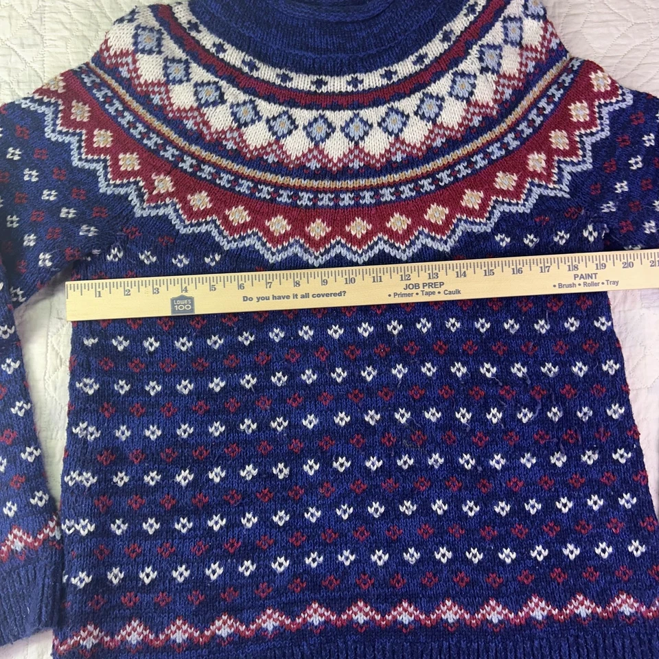 Suéter Lands' End Niñas Mediano 10-12 Azul Marino Fair Isle Simulado Cuello Alto Tejido Nórdico Foto 2 de 4
