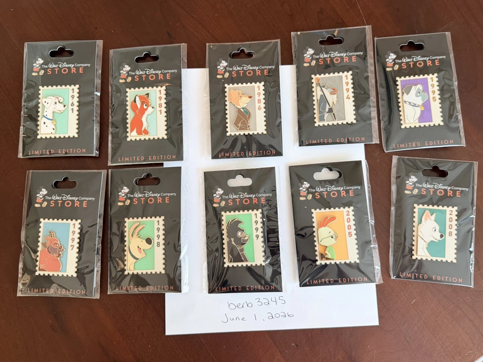 Disney DEC TWDC Commemorative Animal Stamps LE 300 Pins Full Set, **IN HAND**