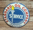 Vintage Standard Oil Company Service Porcelain Metal Domed Sign Torch Logo