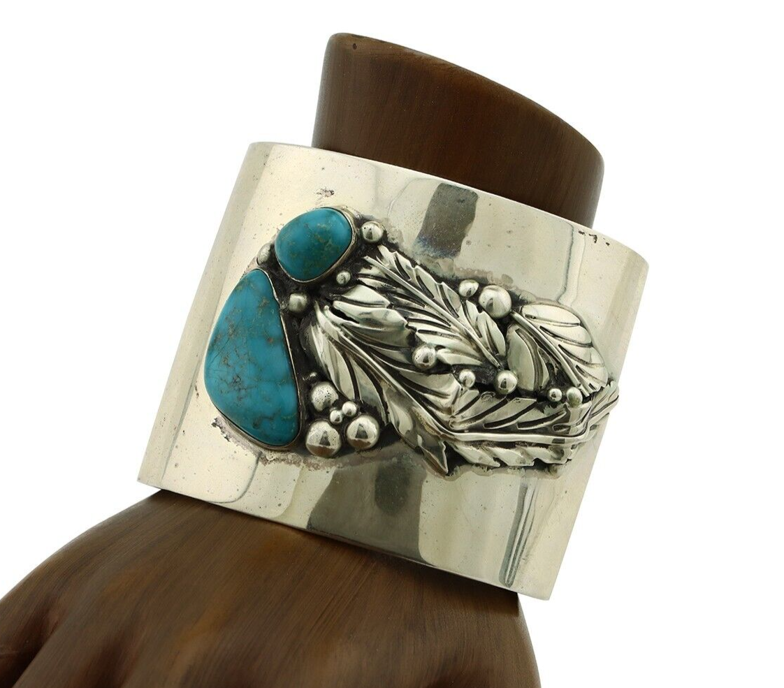 Navajo Bracelet 925 Silver Natural Blue Turquoise Signed David