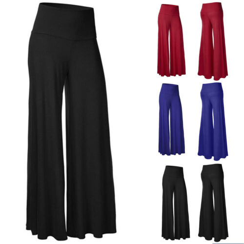 Womens Casual High Waist Loose Pants Solid Comfy Stretch Wide Leg Yoga Trousers